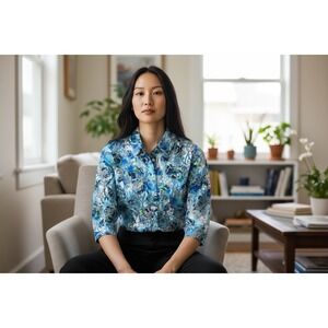 Jude Connally Floral Blouse- Blue And Green